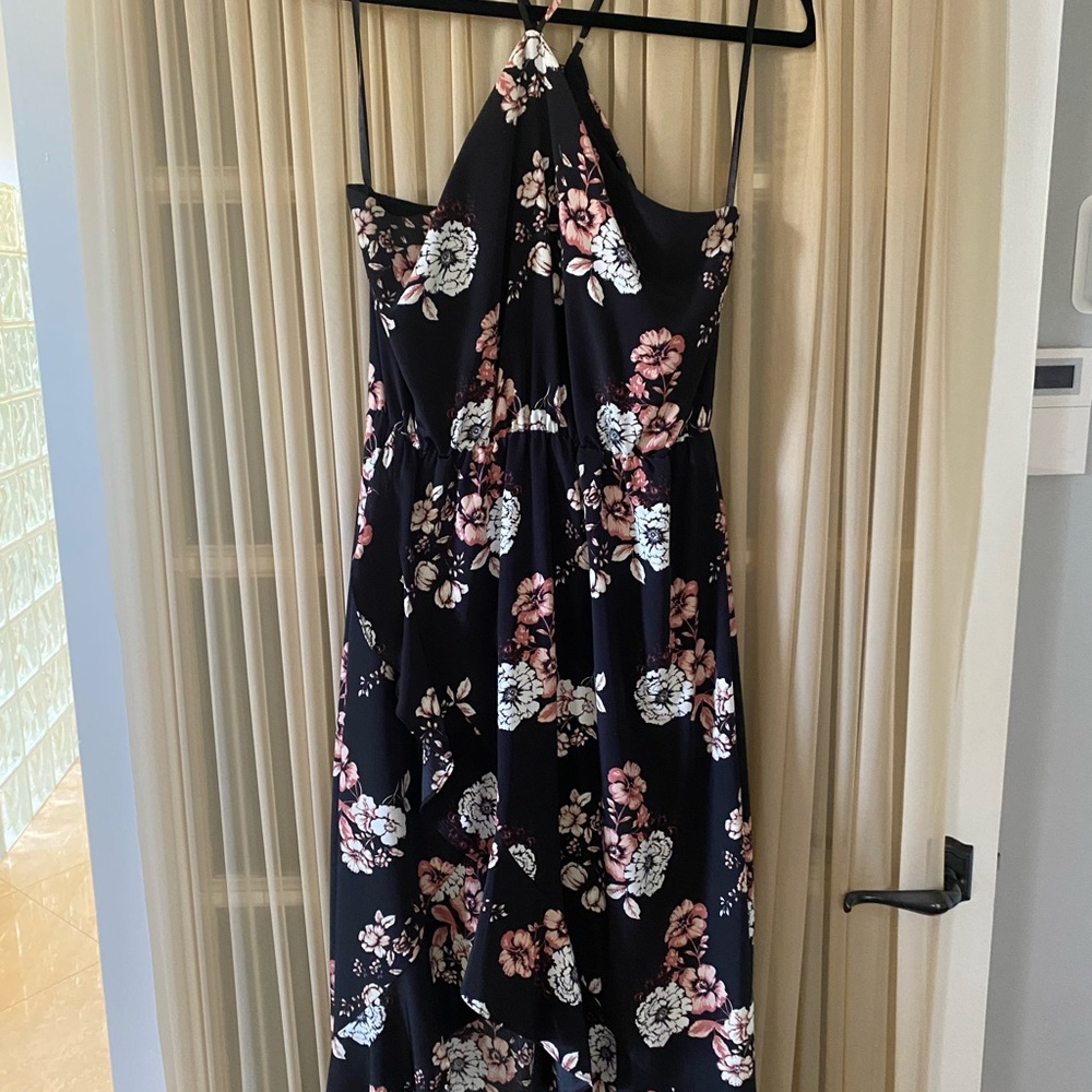 Naked Zebra Black Strapless Floral Midi Dress